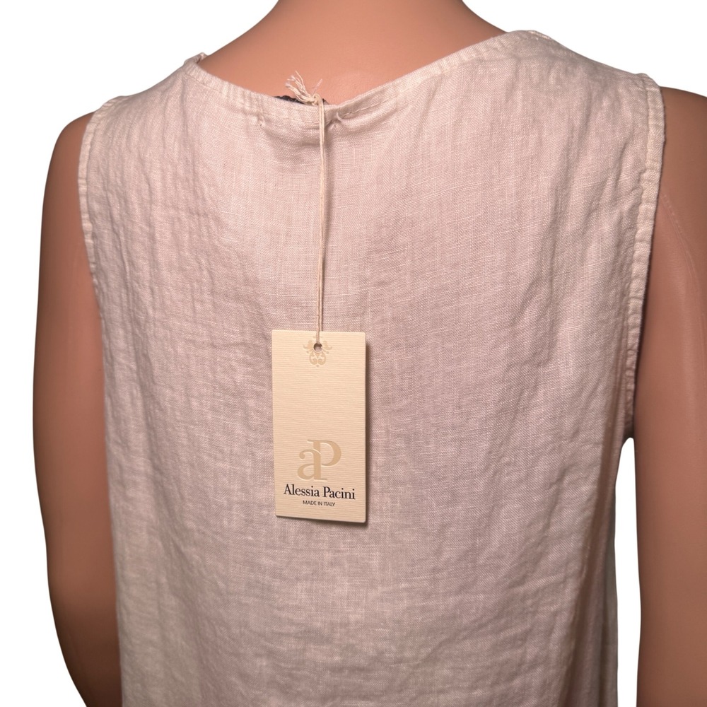 Alessia Pacini Beige 100% Linen Crochet Lace Shift Dress Made in Italy NWT Small - Picture 4 of 7